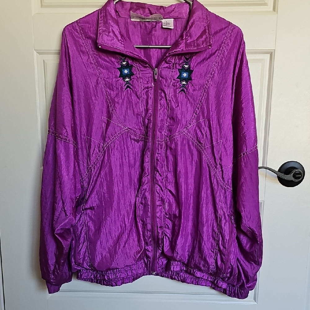 Vintage Wilson Purple‎ Nylon Windbreaker Jacket Southwestern Embroidery